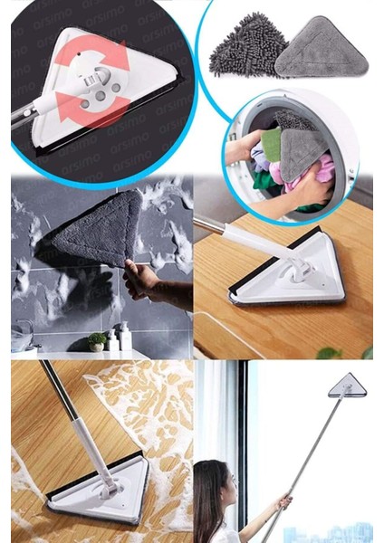 Set Üçgen Camsil ve Dip Köşe Mop, Mikrofiber Toz Alma Baş, Beyaz ve Gri fırsatları