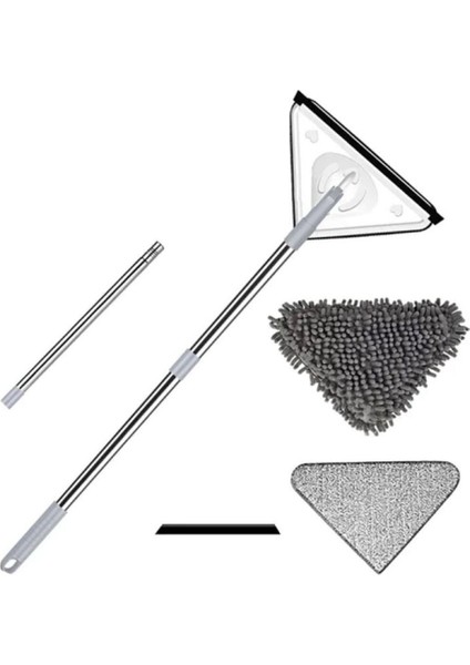 Set Üçgen Camsil ve Dip Köşe Mop, Mikrofiber Toz Alma Baş, Beyaz ve Gri