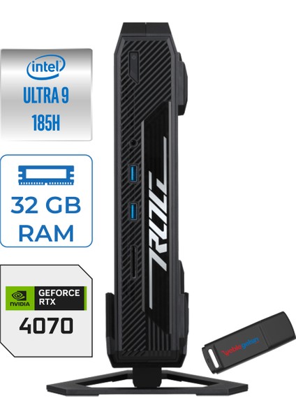 Rog Nuc Intel Core Ultra 9 185H 32GB Ddr5 1tb SSD Nvıdıa Geforce RTX4070 8gb 140W Windows 11 Pro Gaming Mini Masaüstü Pc NUC14SRKU9189A2IP01 + Zetta Flash Bellek