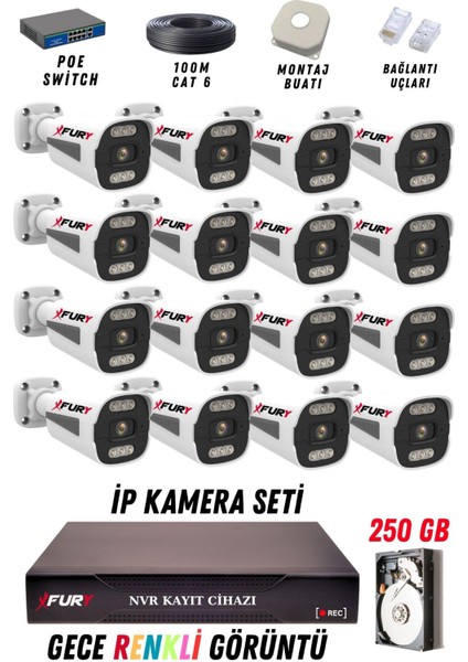 16 Kameralı Ip Güvenlik Kamerası Seti 4mp Gece Renkli Su Geçirmez 1506 250GB fiyatları