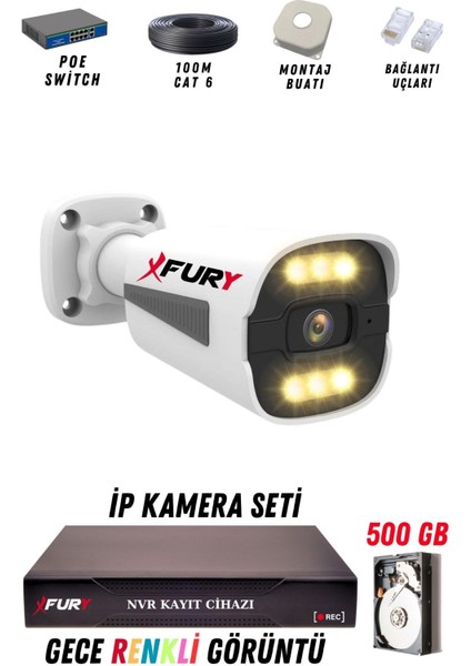 1 Kameralı Ip Güvenlik Kamerası Seti 4mp Gece Renkli Su Geçirmez 1506 500GB