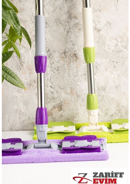 Renkli Teleskobik Mikrofiber Mop, Ayarlanabilir, Yedek Bez ile Birlikte