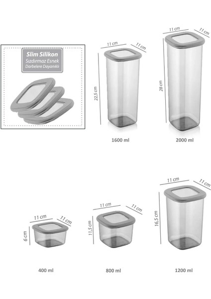 Gri Kare Saklama Kabı 800 Ml, Silikon Kapak, Hava Geçirmez, Makarna ve Bakliyat Kutusu modelleri