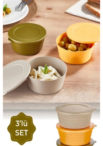 Yeşil 3'lü Mikrodalga ve Difrizde Kullanılan Kahvaltı ve Saklama Kabı Seti