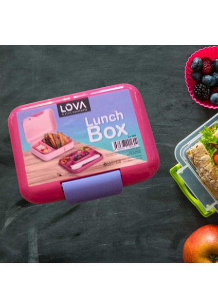 Bölmeli Çocuk Kahvaltı ve Piknik Saklama Kabı, Pembe Renk
