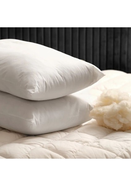 2'li Kuzu Yünü Yastık Seti 50X70 cm - %100 Doğal Yün, 1000 Gr, Nefes Alır, Terletmez, Konforlu Uyku
