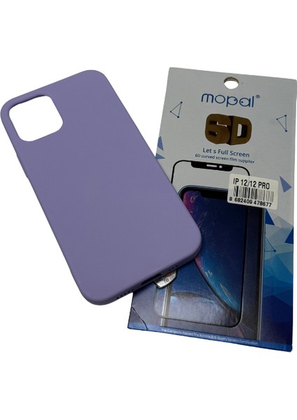iPhone 12 Pro Lila Silikon Kılıf Kırılmaz Cam Hediye