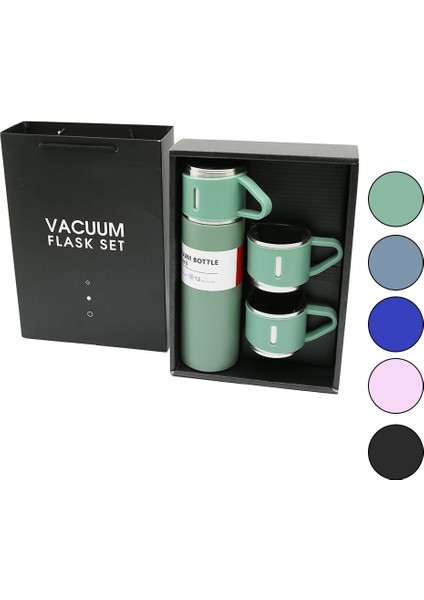 Flask Set ( Çantalı ) ( 3pcs Bardaklı ) Renkli Çelik Termos Seti ( 500ML )*