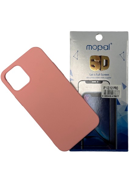 iPhone 12 Pro Pembe Silikon Kılıf Kırılmaz Cam Hediye