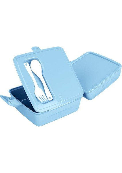 Iki Katlı Kapaklı Pembe Beslenme Çantası, Çatal ve Kaşıklı Saklama Kabı