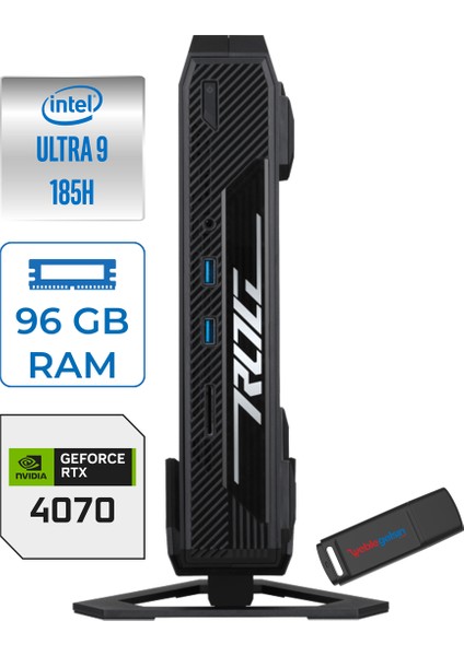 Rog Nuc Intel Core Ultra 9 185H 96GB Ddr5 4tb SSD + 4tb SSD Nvıdıa Geforce RTX4070 8gb 140W Windows 11 Pro Gaming Mini Masaüstü Pc NUC14SRKU9189A2IP29 + Zetta Flash Bellek