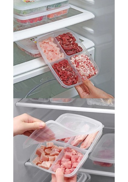 4 Bölmeli Dondurulmuş Et ve Sebze Saklama Kabı, 2'li Set, Turuncu