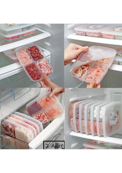 4 Bölmeli Dondurulmuş Et ve Sebze Saklama Kabı, 2'li Set, Turuncu fiyatları