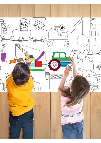 Inşaat Şantiyesi 2.5 Dev Boyama Kağıdı | Doğum Günü Partisi Anaokulu Oyun Hediyesi