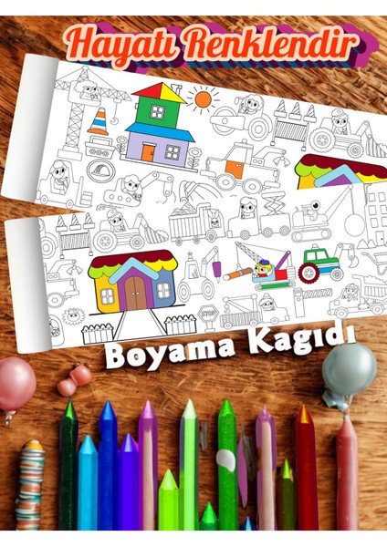Inşaat Şantiyesi 2.5 Dev Boyama Kağıdı | Doğum Günü Partisi Anaokulu Oyun Hediyesi