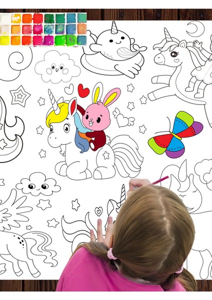 Sevimli Unicornlar Iıı 2.5 M Dev Boyama Kağıdı | Doğum Günü Partisi, Eğlenceli Oyuncak indirimleri