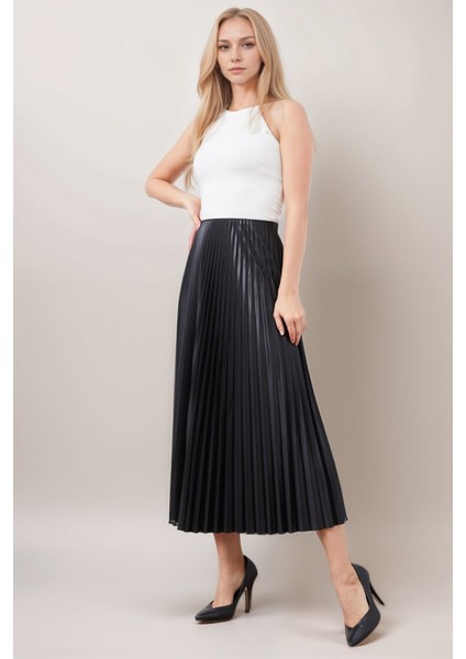 Deri Görünümlü Piliseli Uzun Kadın Şık Trend Tesettüre Uyumlu Etek fiyatları