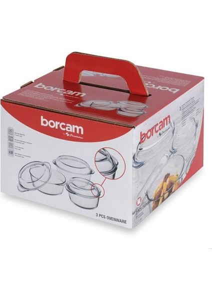 Büyük Boy 3'lü Borcam Kapaklı Tencere Seti, Şık ve Dayanıklı Mutfak Gereci
