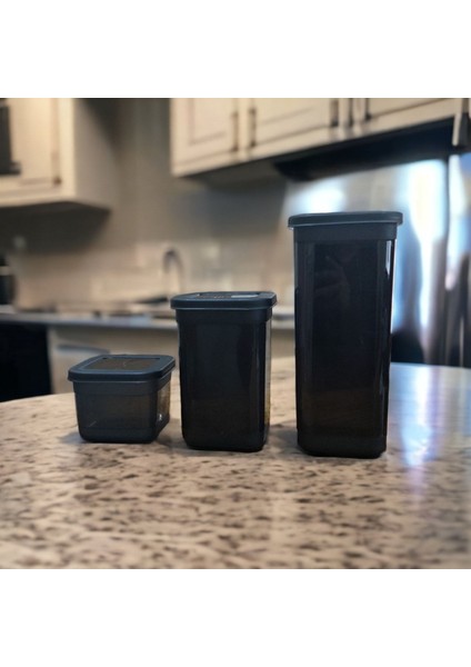 3'lü Saklama Kabı Seti, Plastik, Siyah, 1.9-1.3-0.6 Litre