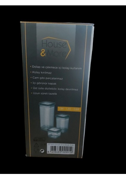 3'lü Saklama Kabı Seti, Plastik, Siyah, 1.9-1.3-0.6 Litre