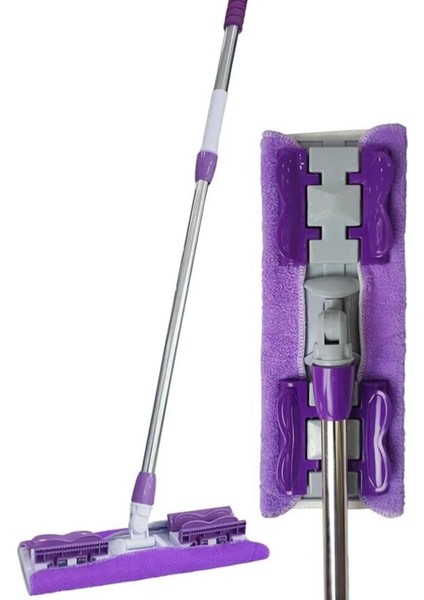 Mor Teleskobik Mikrofiber Mop, Mandallı, Bezsiz, Kolay Kullanım