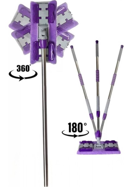 Mor Teleskobik Mikrofiber Mop, Mandallı, Bezsiz, Kolay Kullanım fırsatları