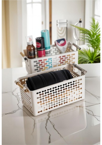 Çok Amaçlı Şık Plastik Sepet Seti, 5 Lt, 27X15X12 Cm, Buzdolabı ve Banyo Organizerleri