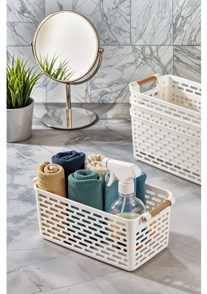 Çok Amaçlı Şık Plastik Sepet Seti, 5 Lt, 27X15X12 Cm, Buzdolabı ve Banyo Organizerleri