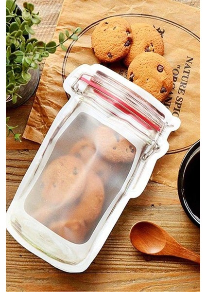 3'lü 1 Lt Kavanoz Görünümlü Kilitli Saklama Poşeti Seti, Beyaz Renk modelleri