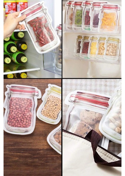 3'lü 1 Lt Kavanoz Görünümlü Kilitli Saklama Poşeti Seti, Beyaz Renk fırsatları