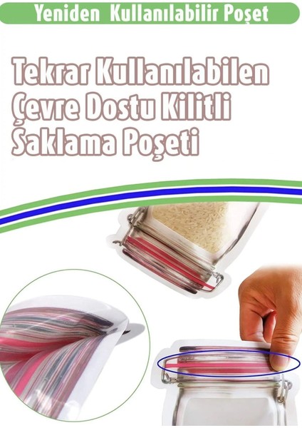 3'lü 1 Lt Kavanoz Görünümlü Kilitli Saklama Poşeti Seti, Beyaz Renk indirimleri