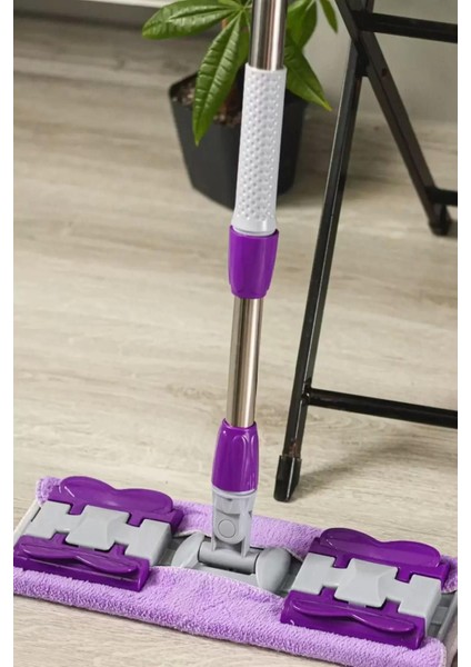 Mavi Teleskopik Uzatılabilir Tablet Paletli Mikrofiber Mop ve Paspas Seti