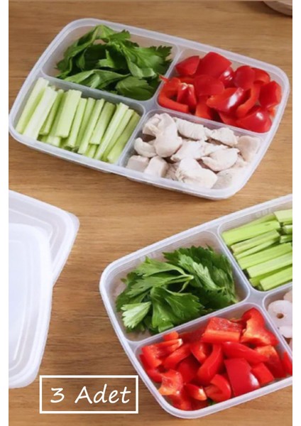 Turuncu 3'lü 4 Bölmeli Kapaklı Buzdolabı Saklama Kutusu Seti fiyatları