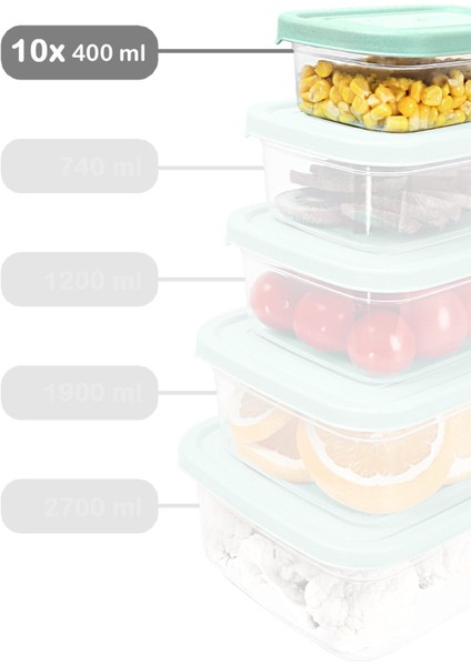 10 Adet Yeşil Dikdörtgen Saklama Kabı, Mikrodalga Uyumlu, 400ML, Düzenleyici Organizer fiyatları