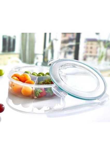 Beyaz Yuvarlak 3 Bölmeli Sızdırmaz Saklama Kabı, 0,45 Lt