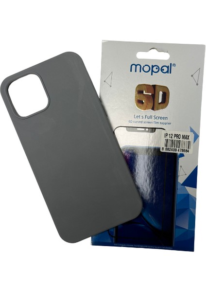 iPhone 12 Pro Max Gri Silikon Kılıf Kırılmaz Cam Hediye