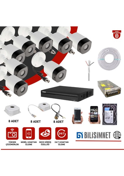 8 Kamera Ahd Full Hd Güvenlik Kamerası Güvenlik Sistemi Full Takım Set 1 Tb HDD