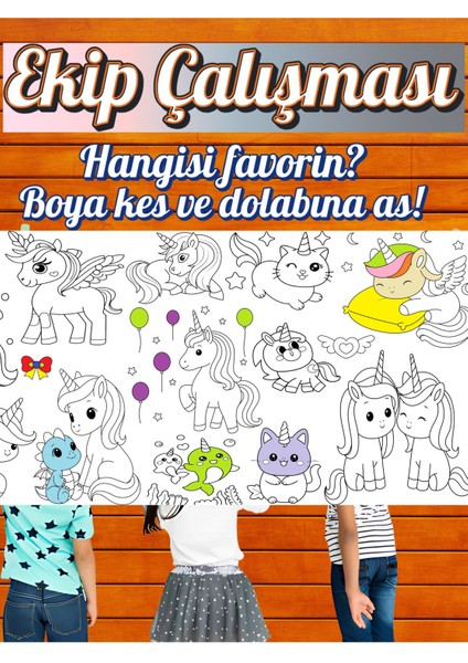 Minik Unicornlar 2.5 M Dev Boyama Kağıdı | Özel Gün Kırtasiye Doğal Oyun Hediye