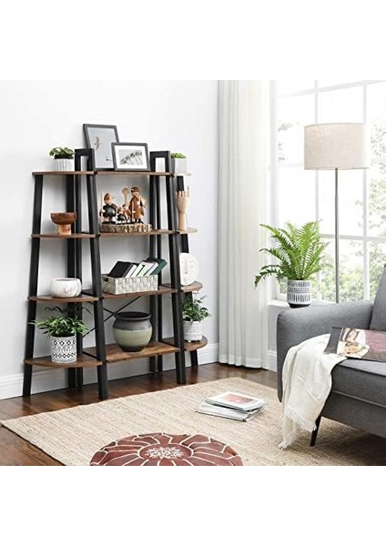 Köşe Rafı, Ayaklı Raf, Kitaplık, 4 Raflı Merdiven Rafı, Kolay Montaj, Sağlam Çelik Çerçeve, Oturma Odası, Yatak Odası, Balkon, Endüstriyel Tasarım, Eski Kahverengi-Siyah LLS34X fiyatları