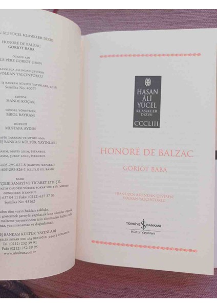 Goriot Baba - Hasan Âli Yücel Klasikler Dizisi'nden [ Ciltli Şömizli ]2021 Basimi 285 Sayfa modelleri