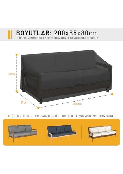 Çift Kişilik Bahçe Koltuk Örtüsü, Koruma Kılıfı, Su Geçirmez Açık Hava Bahçe Mobilya Kılıfları, Dış Mekan Sandalye Kılıfı Örtü Branda, Ağır Hizmet Tipi, 200-85-80CM - Siyah modelleri