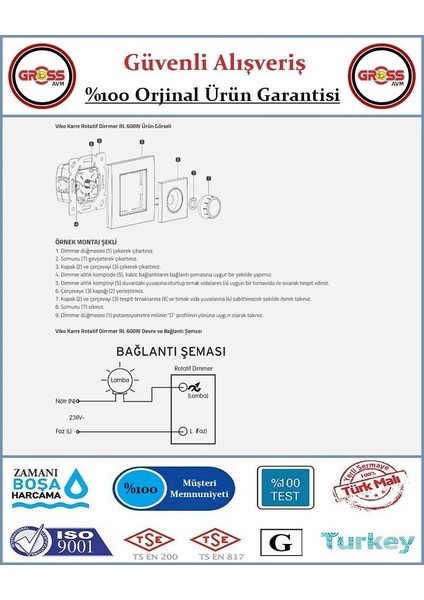 Karre Dimmer 600W - Çerçeve Dahil - Beyaz - Orjinal Ürün fiyatları