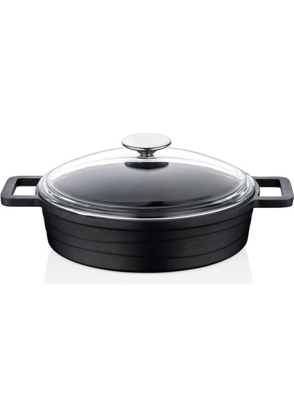 Döküm 26 cm Basık Cam Kapaklı Tencere, Şık ve Dayanıklı Mutfak Gereçleri