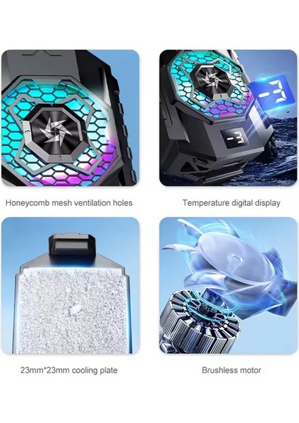 Gaming Telefon Sessiz Hava Soğutma Fan Derece Gösterge 2 Kademe Radyatör Sessiz Fan Telefon Soğutucu