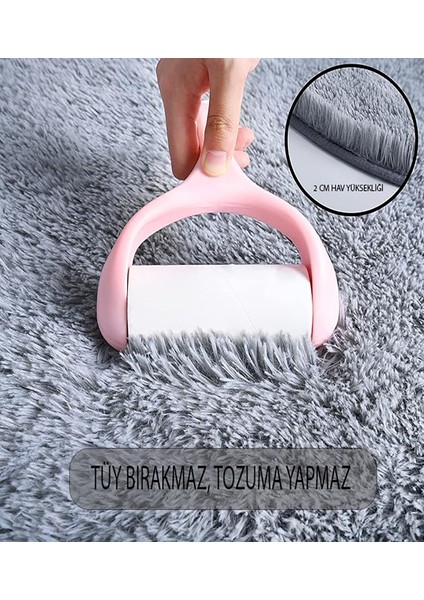 Gri Peluş Yumuşak Tüylü Puf Kaymaz Taban Yıkanabilir Halı