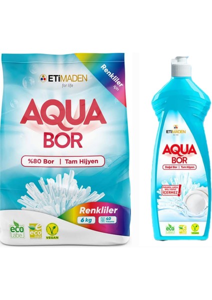 Aquabor Çamaşır Deterjanı Renkliler Için 6 kg 40 Yıkama+ 1 Adet Aquabor Bulaşık Deterjanı