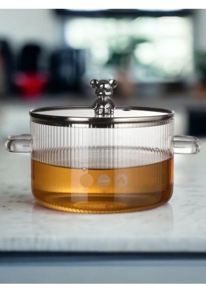 Şık Çizgili 1.7l Isıya Dayanıklı Çelik Kapaklı Cam Tencere fiyatları