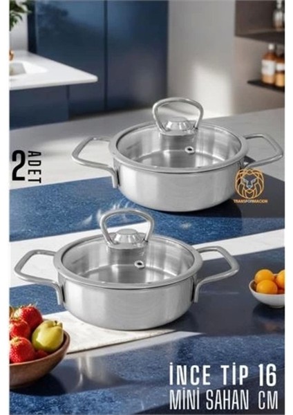Beyaz Çelik Mini Kapaklı Sahan Tencere Seti 16 Cm, 2'li