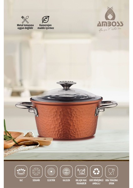 20 cm Titanyum Kaplama Cam Kapaklı Derin Döküm Tencere