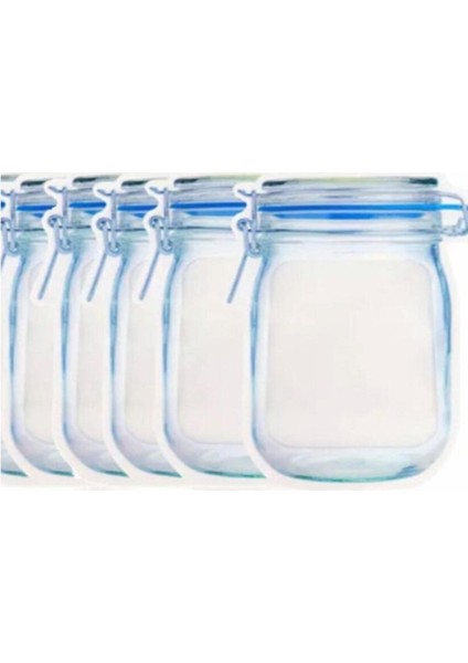 Büyük Boy Mavi Kavanoz Görünümlü Kilitli Saklama Poşeti 600 Ml, 5'li Paket